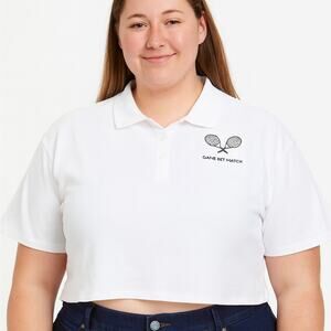 Aerie Offline Cropped Polo Shirt Tennis Graphic Size Small Petite NWOT